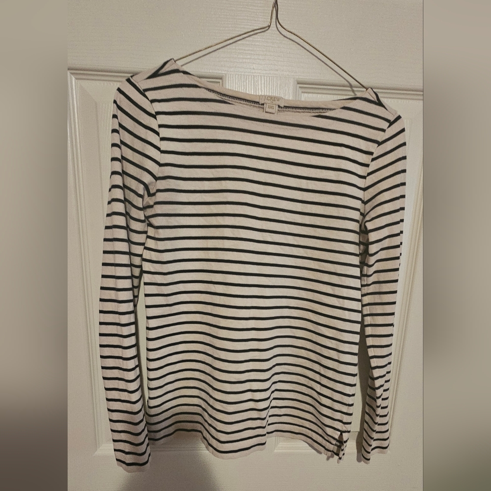 J. Crew Black and Cream Fitted Long Sleeve Tee Sz XXS